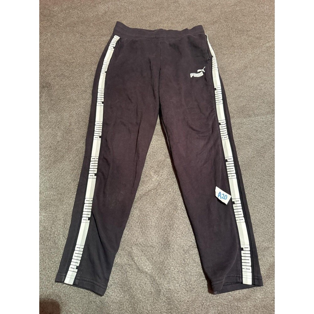 Puma Track Pants Mens S Small Black Slim Tapered Jogger Side Stripe Pockets Logo